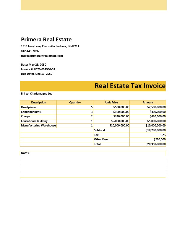 Real Estate Tax Invoice Template PSD template